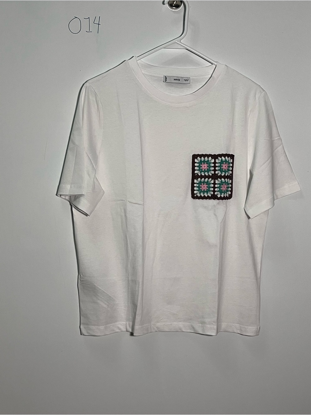 Mango White Short-Sleeve Tee with Crochet Patch Pocket